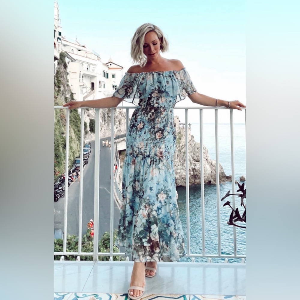 Baltic Born Blue Floral Off-Shoulder Maxi Dress